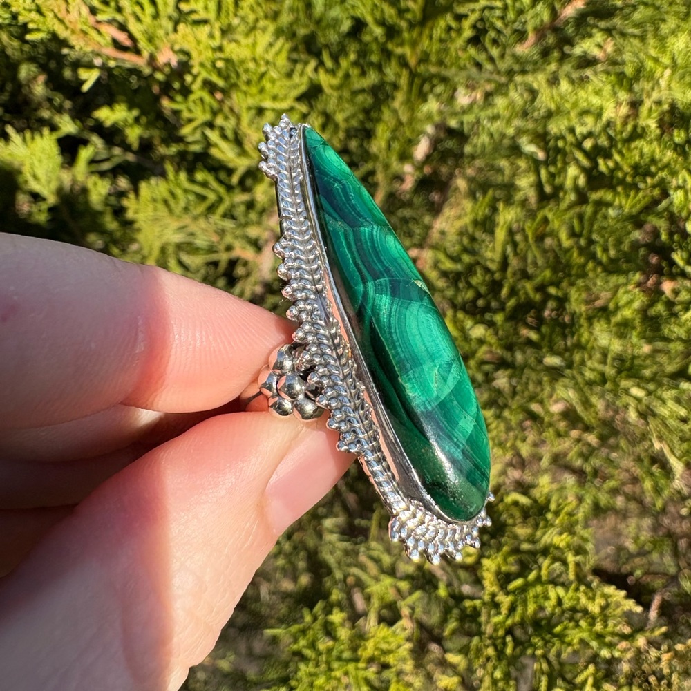 Statement Malachite Sterling Silver Gemstone Ring… - image 2